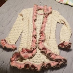 Free people pink ruffle sweater cardigan